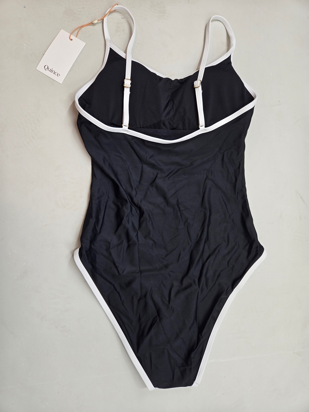 NWT QUINCE Italian Cami One-Piece Swimsuit Small Black/White 9388 - Picture 6 of 10